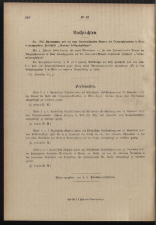 Post- und Telegraphen-Verordnungsblatt für das Verwaltungsgebiet des K.-K. Handelsministeriums 19171207 Seite: 8