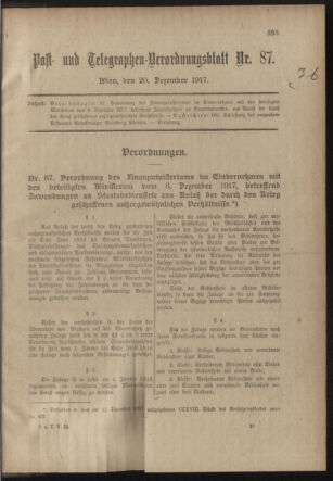 Post- und Telegraphen-Verordnungsblatt für das Verwaltungsgebiet des K.-K. Handelsministeriums 19171220 Seite: 1