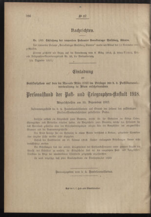 Post- und Telegraphen-Verordnungsblatt für das Verwaltungsgebiet des K.-K. Handelsministeriums 19171220 Seite: 4