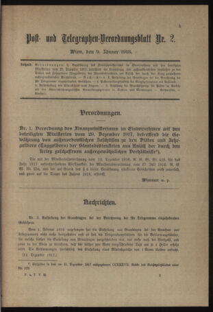 Post- und Telegraphen-Verordnungsblatt für das Verwaltungsgebiet des K.-K. Handelsministeriums 19180109 Seite: 1