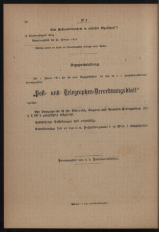 Post- und Telegraphen-Verordnungsblatt für das Verwaltungsgebiet des K.-K. Handelsministeriums 19180124 Seite: 12