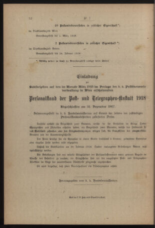 Post- und Telegraphen-Verordnungsblatt für das Verwaltungsgebiet des K.-K. Handelsministeriums 19180131 Seite: 4