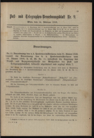 Post- und Telegraphen-Verordnungsblatt für das Verwaltungsgebiet des K.-K. Handelsministeriums 19180214 Seite: 1