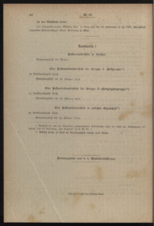 Post- und Telegraphen-Verordnungsblatt für das Verwaltungsgebiet des K.-K. Handelsministeriums 19180220 Seite: 4