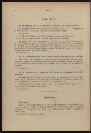 Post- und Telegraphen-Verordnungsblatt für das Verwaltungsgebiet des K.-K. Handelsministeriums 19180227 Seite: 2