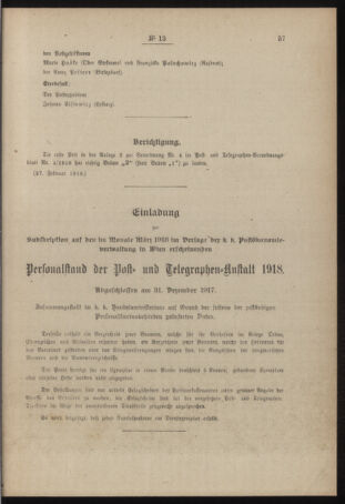 Post- und Telegraphen-Verordnungsblatt für das Verwaltungsgebiet des K.-K. Handelsministeriums 19180305 Seite: 3