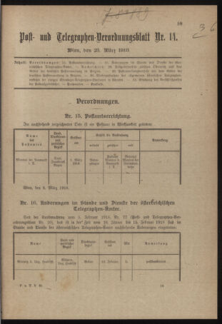 Post- und Telegraphen-Verordnungsblatt für das Verwaltungsgebiet des K.-K. Handelsministeriums 19180323 Seite: 1