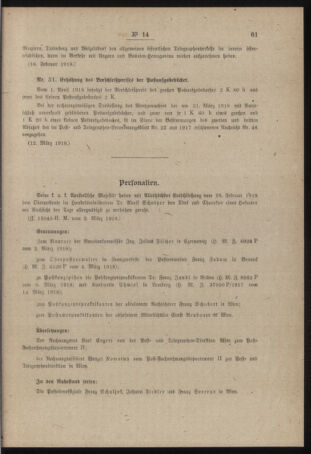 Post- und Telegraphen-Verordnungsblatt für das Verwaltungsgebiet des K.-K. Handelsministeriums 19180323 Seite: 3