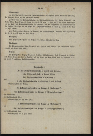 Post- und Telegraphen-Verordnungsblatt für das Verwaltungsgebiet des K.-K. Handelsministeriums 19180430 Seite: 11