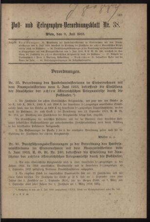 Post- und Telegraphen-Verordnungsblatt für das Verwaltungsgebiet des K.-K. Handelsministeriums 19180709 Seite: 1