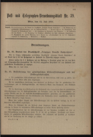 Post- und Telegraphen-Verordnungsblatt für das Verwaltungsgebiet des K.-K. Handelsministeriums 19180712 Seite: 1