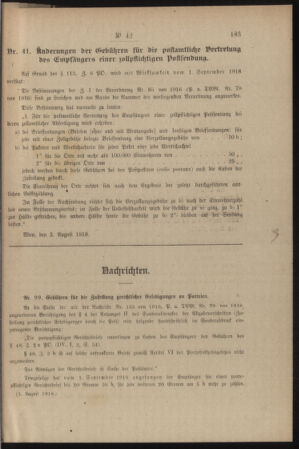 Post- und Telegraphen-Verordnungsblatt für das Verwaltungsgebiet des K.-K. Handelsministeriums 19180808 Seite: 5