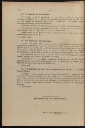 Post- und Telegraphen-Verordnungsblatt für das Verwaltungsgebiet des K.-K. Handelsministeriums 19180808 Seite: 6