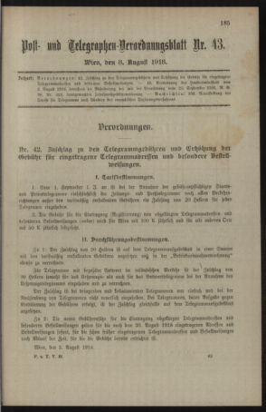 Post- und Telegraphen-Verordnungsblatt für das Verwaltungsgebiet des K.-K. Handelsministeriums 19180808 Seite: 7