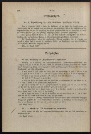 Post- und Telegraphen-Verordnungsblatt für das Verwaltungsgebiet des K.-K. Handelsministeriums 19180901 Seite: 2