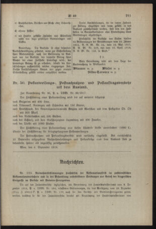 Post- und Telegraphen-Verordnungsblatt für das Verwaltungsgebiet des K.-K. Handelsministeriums 19180907 Seite: 3