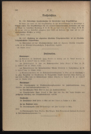 Post- und Telegraphen-Verordnungsblatt für das Verwaltungsgebiet des K.-K. Handelsministeriums 19181106 Seite: 2