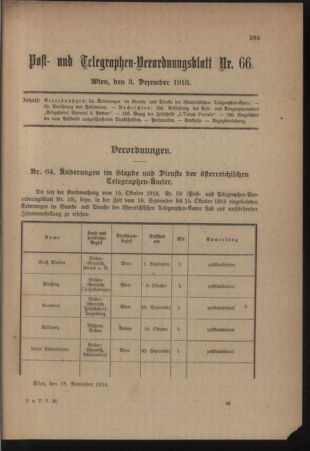 Post- und Telegraphen-Verordnungsblatt für das Verwaltungsgebiet des K.-K. Handelsministeriums 19181203 Seite: 1