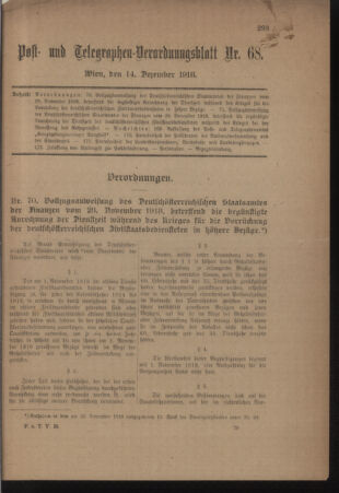 Post- und Telegraphen-Verordnungsblatt für das Verwaltungsgebiet des K.-K. Handelsministeriums 19181214 Seite: 1