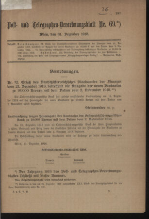 Post- und Telegraphen-Verordnungsblatt für das Verwaltungsgebiet des K.-K. Handelsministeriums 19181231 Seite: 1