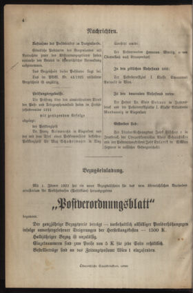 Post- und Telegraphen-Verordnungsblatt für das Verwaltungsgebiet des K.-K. Handelsministeriums 19220105 Seite: 4