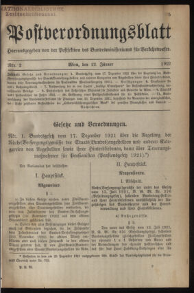 Post- und Telegraphen-Verordnungsblatt für das Verwaltungsgebiet des K.-K. Handelsministeriums 19220112 Seite: 1