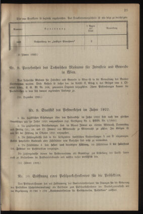 Post- und Telegraphen-Verordnungsblatt für das Verwaltungsgebiet des K.-K. Handelsministeriums 19220112 Seite: 19