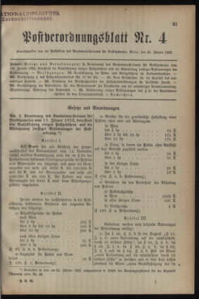 Post- und Telegraphen-Verordnungsblatt für das Verwaltungsgebiet des K.-K. Handelsministeriums 19220125 Seite: 1