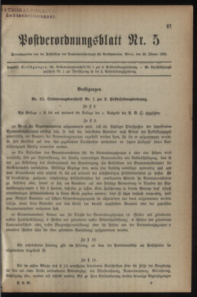 Post- und Telegraphen-Verordnungsblatt für das Verwaltungsgebiet des K.-K. Handelsministeriums 19220126 Seite: 1