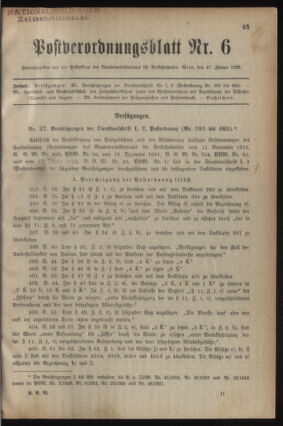 Post- und Telegraphen-Verordnungsblatt für das Verwaltungsgebiet des K.-K. Handelsministeriums 19220127 Seite: 1