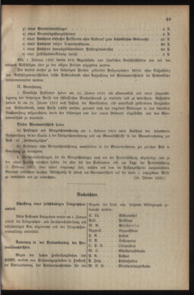 Post- und Telegraphen-Verordnungsblatt für das Verwaltungsgebiet des K.-K. Handelsministeriums 19220127 Seite: 7