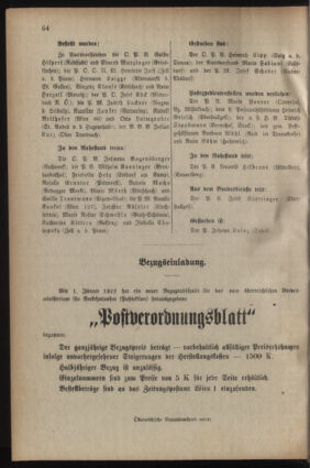 Post- und Telegraphen-Verordnungsblatt für das Verwaltungsgebiet des K.-K. Handelsministeriums 19220201 Seite: 14