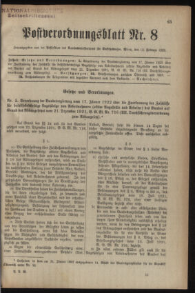 Post- und Telegraphen-Verordnungsblatt für das Verwaltungsgebiet des K.-K. Handelsministeriums 19220213 Seite: 1