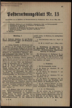 Post- und Telegraphen-Verordnungsblatt für das Verwaltungsgebiet des K.-K. Handelsministeriums 19220320 Seite: 1