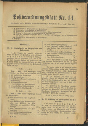 Post- und Telegraphen-Verordnungsblatt für das Verwaltungsgebiet des K.-K. Handelsministeriums 19220327 Seite: 1