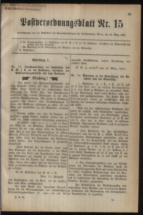 Post- und Telegraphen-Verordnungsblatt für das Verwaltungsgebiet des K.-K. Handelsministeriums 19220330 Seite: 1