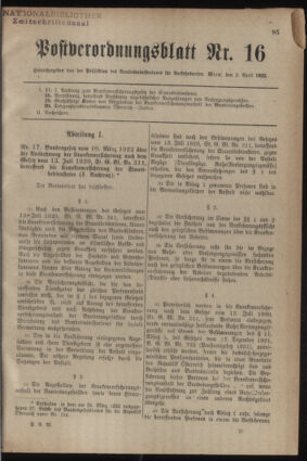 Post- und Telegraphen-Verordnungsblatt für das Verwaltungsgebiet des K.-K. Handelsministeriums 19220403 Seite: 1