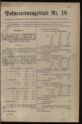 Post- und Telegraphen-Verordnungsblatt für das Verwaltungsgebiet des K.-K. Handelsministeriums 19220414 Seite: 1