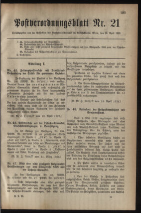 Post- und Telegraphen-Verordnungsblatt für das Verwaltungsgebiet des K.-K. Handelsministeriums 19220426 Seite: 1