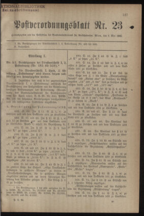 Post- und Telegraphen-Verordnungsblatt für das Verwaltungsgebiet des K.-K. Handelsministeriums 19220509 Seite: 1