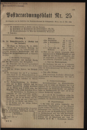 Post- und Telegraphen-Verordnungsblatt für das Verwaltungsgebiet des K.-K. Handelsministeriums 19220515 Seite: 1