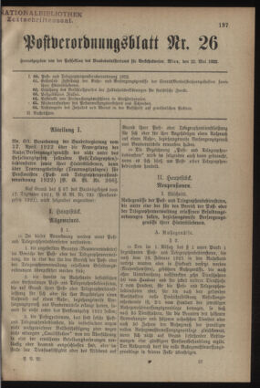 Post- und Telegraphen-Verordnungsblatt für das Verwaltungsgebiet des K.-K. Handelsministeriums 19220522 Seite: 1