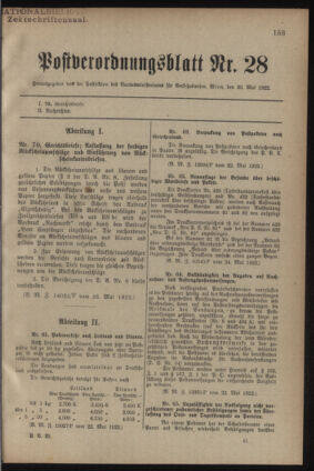 Post- und Telegraphen-Verordnungsblatt für das Verwaltungsgebiet des K.-K. Handelsministeriums 19220530 Seite: 1