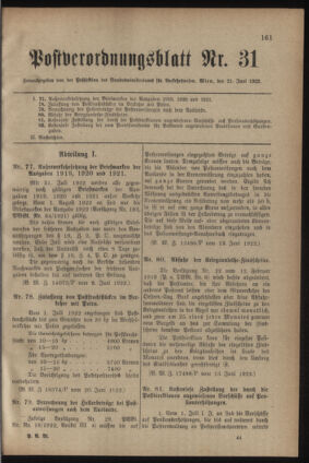 Post- und Telegraphen-Verordnungsblatt für das Verwaltungsgebiet des K.-K. Handelsministeriums 19220621 Seite: 1