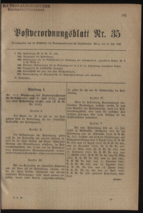 Post- und Telegraphen-Verordnungsblatt für das Verwaltungsgebiet des K.-K. Handelsministeriums 19220718 Seite: 1