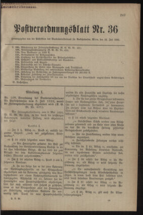 Post- und Telegraphen-Verordnungsblatt für das Verwaltungsgebiet des K.-K. Handelsministeriums 19220722 Seite: 1