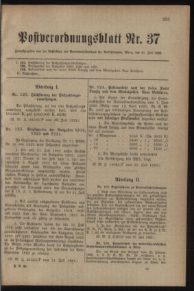 Post- und Telegraphen-Verordnungsblatt für das Verwaltungsgebiet des K.-K. Handelsministeriums 19220727 Seite: 1