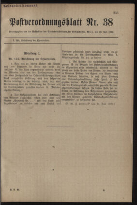 Post- und Telegraphen-Verordnungsblatt für das Verwaltungsgebiet des K.-K. Handelsministeriums 19220729 Seite: 1