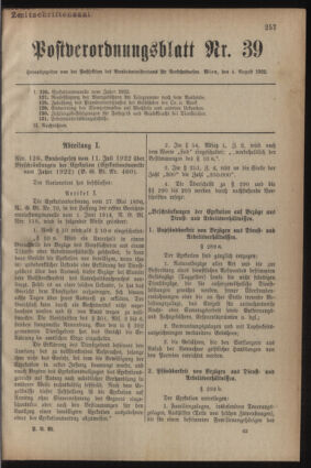 Post- und Telegraphen-Verordnungsblatt für das Verwaltungsgebiet des K.-K. Handelsministeriums 19220804 Seite: 1