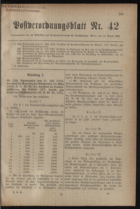 Post- und Telegraphen-Verordnungsblatt für das Verwaltungsgebiet des K.-K. Handelsministeriums 19220816 Seite: 1